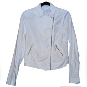 Evereve Jagger Moto Jacket White Linen Blend sz Small